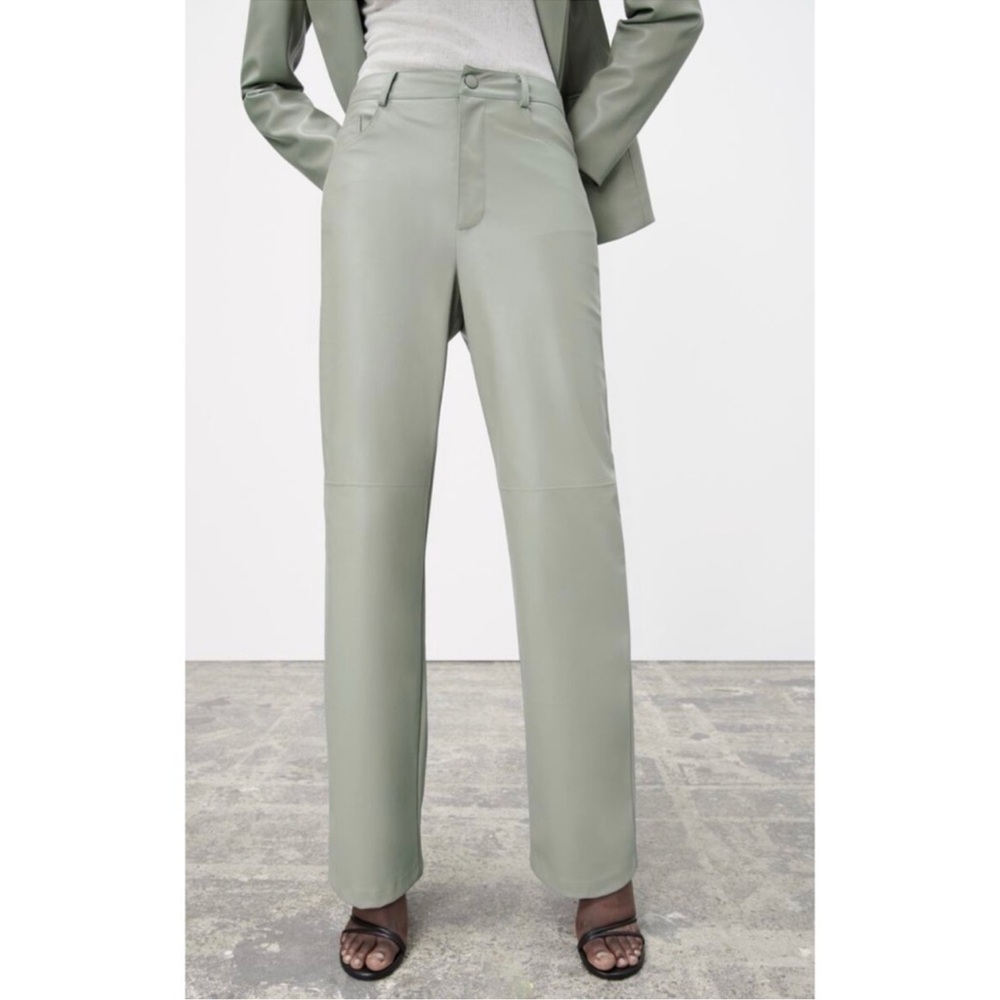 ZARA NWT High Waisted Faux Leather Sea Green or Light Mint Green pants.